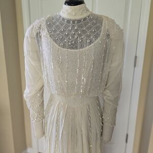 Michaelangelo Ivory Beaded Long Sleeve Dress